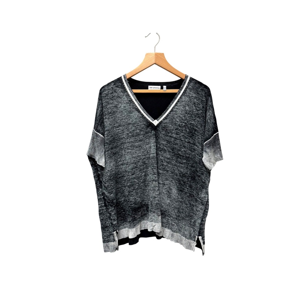 525 America Womens Space Dye‎ V-Neck Knit Sweater Top Black Grey XS/S